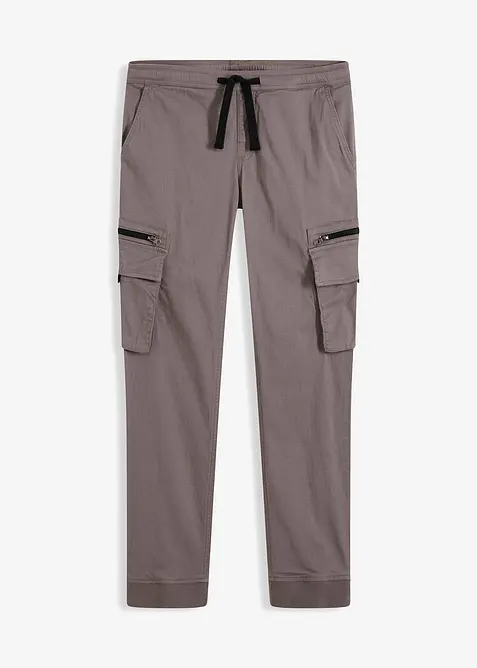 Stretch-Cargo-Schlupfhose, Regular Fit in grau von vorne - bonprix