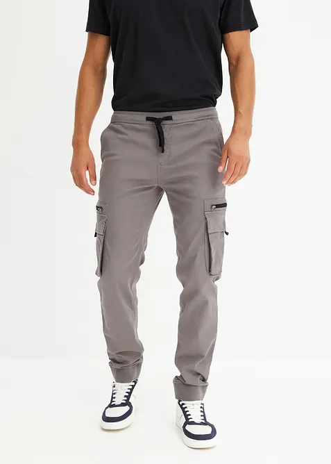 Stretch-Cargo-Schlupfhose, Regular Fit in grau von vorne - bonprix