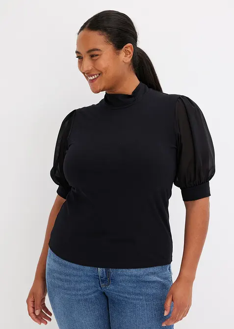 Shirt aus Baumwolle in schwarz von vorne (im Anschnitt) - bonprix