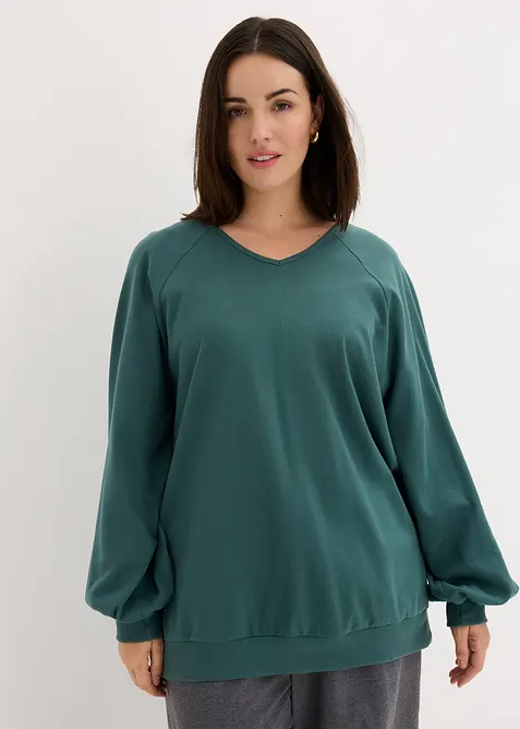 Oversize-Shirt aus reiner Baumwolle in grün von vorne (im Anschnitt) - bonprix