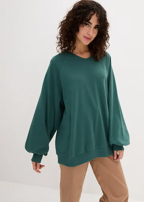 Oversize-Shirt aus reiner Baumwolle in grün von vorne (im Anschnitt) - bonprix