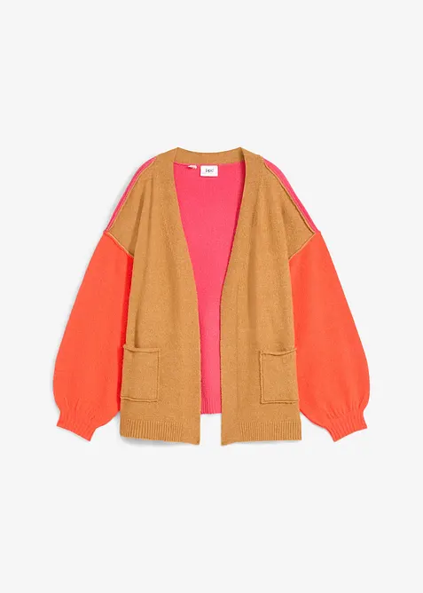 Oversize-Strickjacke mit Color-Blocking in braun von vorne - bonprix