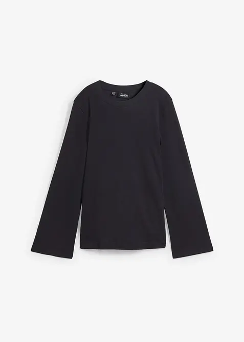 Langarmshirt aus reiner Bio-Baumwolle in schwarz von vorne - bonprix