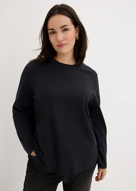 Langarmshirt aus reiner Bio-Baumwolle in schwarz von vorne (im Anschnitt) - bonprix