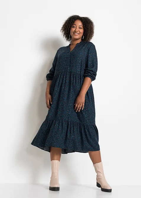 Midikleid aus Viskose in petrol von vorne (Totalaufnahme) - bonprix