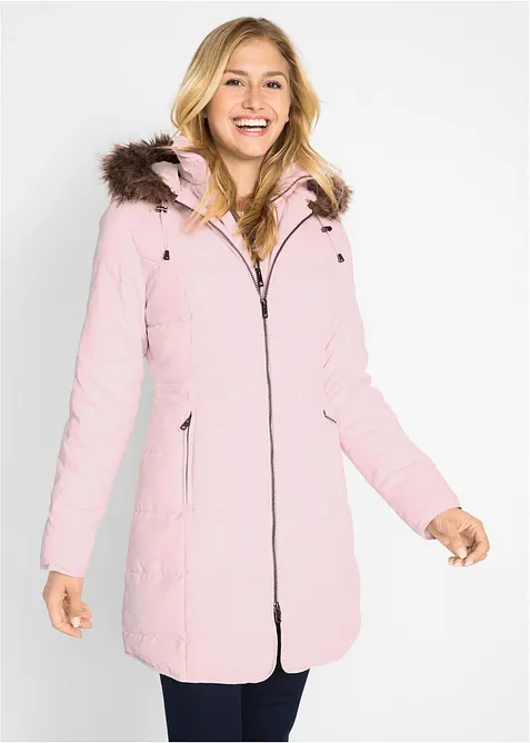 Steppjacke mit Kapuze, gefüttert in rosa von vorne (im Anschnitt) - bonprix