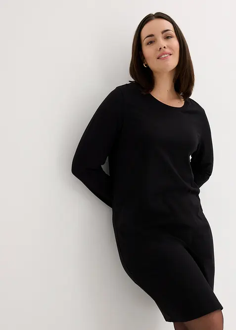 Jerseykleid aus Baumwolle mit Stretch (2er Pack) in lila von vorne (Totalaufnahme) - bonprix