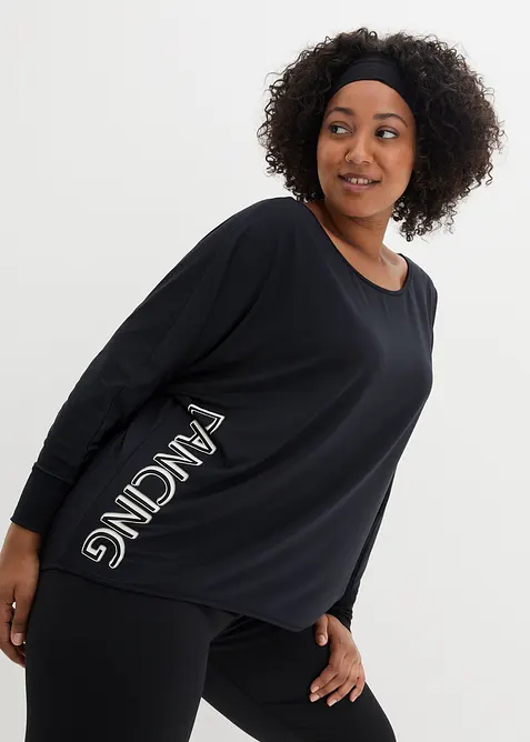 Schnelltrocknendes Sport-Shirt mit Retro-Print in schwarz von vorne (im Anschnitt) - bonprix