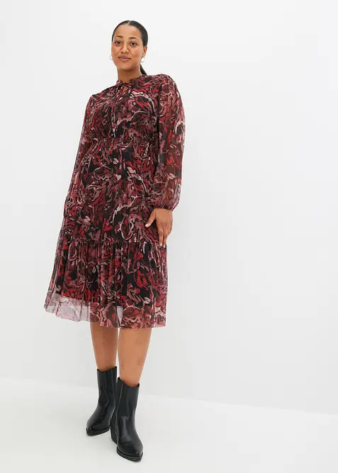 Mesh-Midikleid in schwarz von vorne (Totalaufnahme) - bonprix