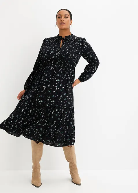 Midikleid aus reiner Viskose in schwarz von vorne (Totalaufnahme) - bonprix
