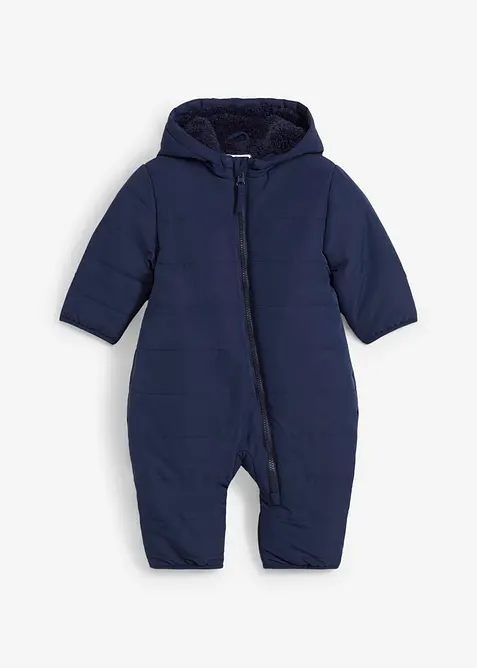 Wattierter wasserabweisender Baby Schneeanzug mit Teddyfleece in blau von vorne - bonprix