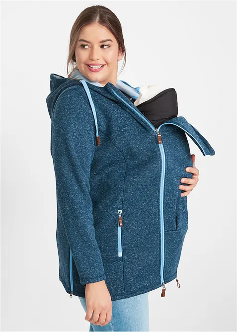 2-in-1 Umstands- und Tragejacke aus Strickfleece in blau von vorne (im Anschnitt) - bonprix