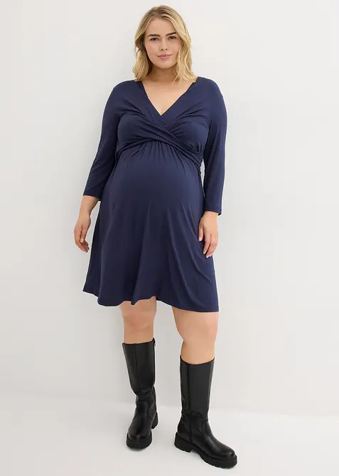2-in-1 Umstands- und Stillkleid aus Viskose-Stretch in blau von vorne (Totalaufnahme) - bonprix