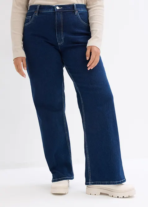 Wide Leg Jeans High Waist, Bio-Baumwolle in blau von vorne - bonprix