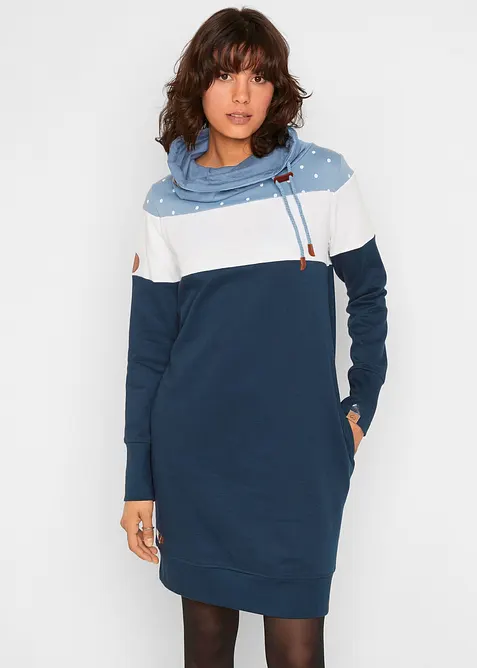 Sweatkleid aus reiner Bio-Baumwolle in blau von vorne (Totalaufnahme) - bonprix