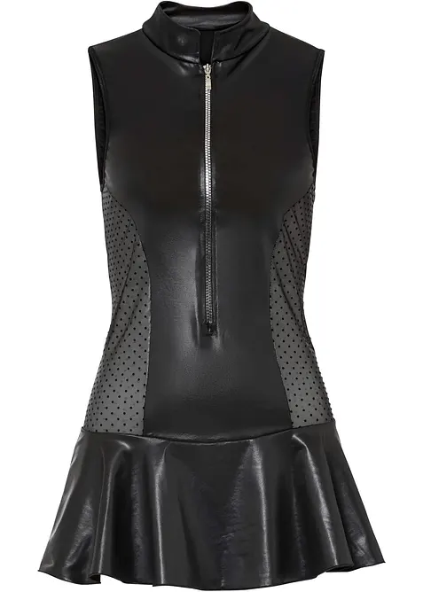 Kleid mit Wetlook in schwarz von vorne - bonprix