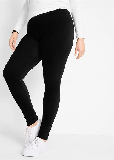Feincord-Leggings mit breitem Komfortbund in schwarz von vorne - bonprix