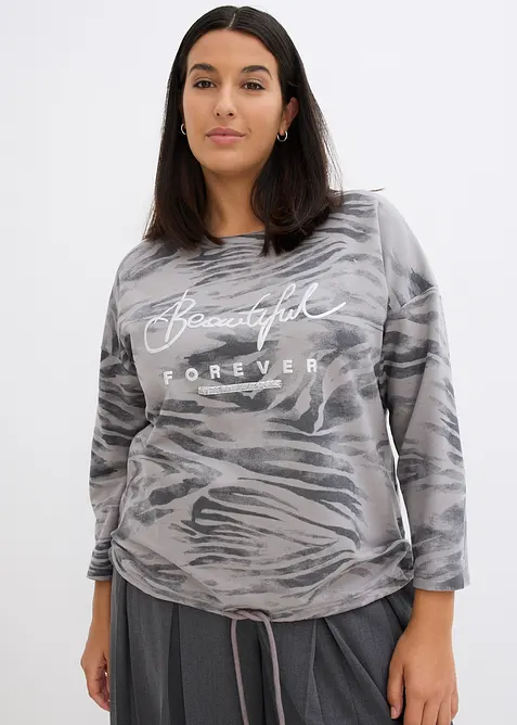 Langarmshirt aus Baumwoll-Mix in grau von vorne (im Anschnitt) - bonprix