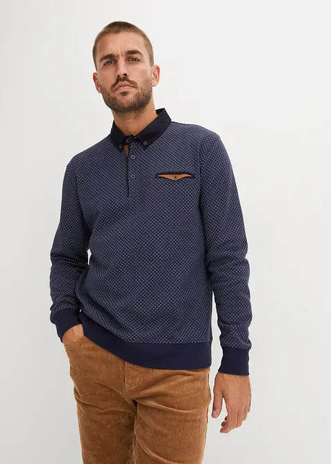 Polo-Sweatshirt aus reiner Bio-Baumwolle in blau von vorne (im Anschnitt) - bonprix