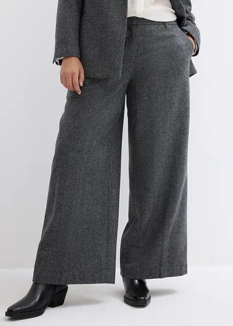 Wollhose mit Fischgratmuster in grau von vorne - bonprix