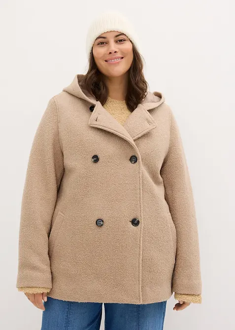 Cabanjacke aus kuscheligem Bouclé in beige von vorne (im Anschnitt) - bonprix