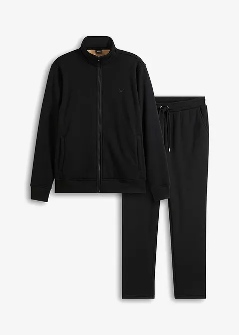 Thermo-Jogginganzug mit flauschigem Teddyfleece in schwarz von vorne - bonprix