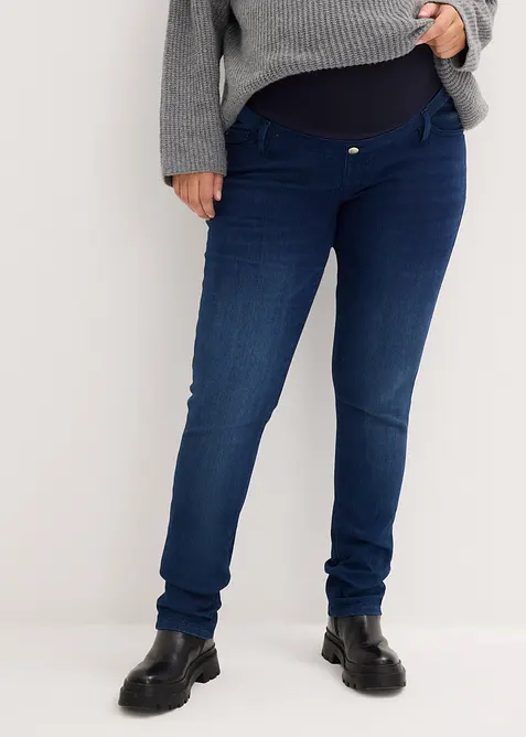 Umstandsjeans mit wärmender Innenseite, Slim-Fit in blau von vorne - bonprix