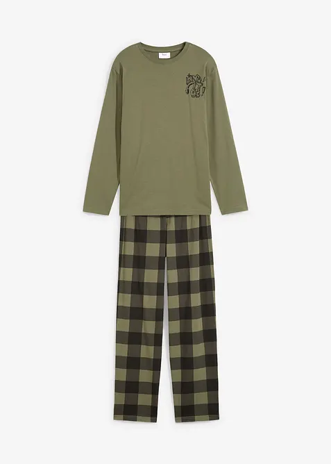 Pyjama aus reiner Bio-Baumwolle (2-tlg. Set) in grün von vorne - bonprix