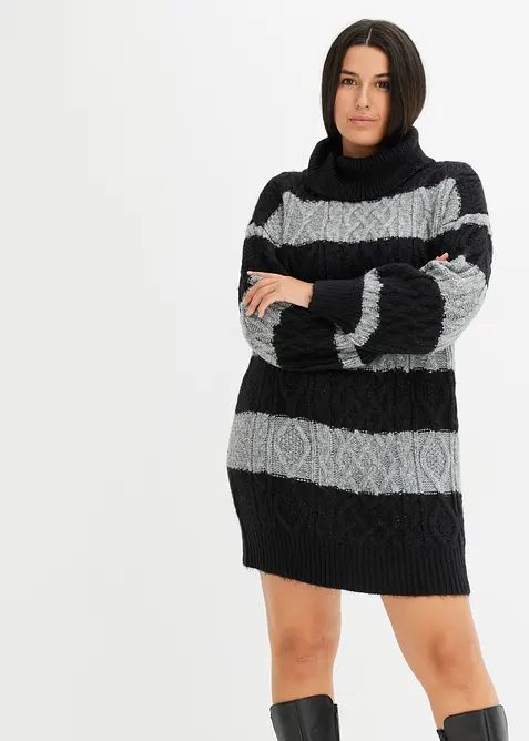 Gestreiftes Strickkleid in schwarz von vorne (Totalaufnahme) - bonprix