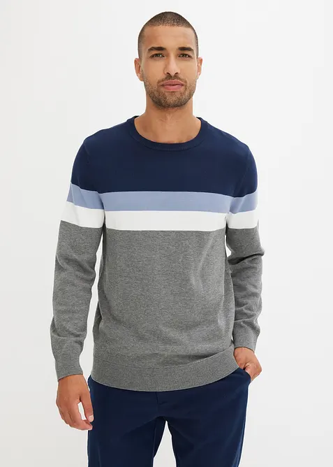Feinstrickpullover mit reiner Baumwolle in blau von vorne (im Anschnitt) - bonprix