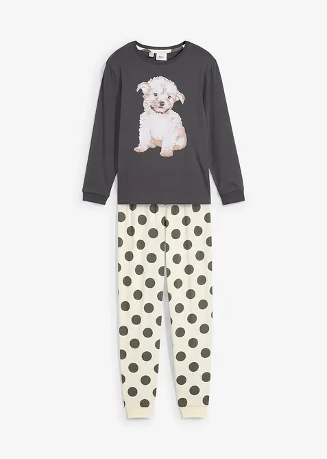 Pyjama aus reiner Bio-Baumwolle (2-tlg. Set) in grau von vorne - bonprix