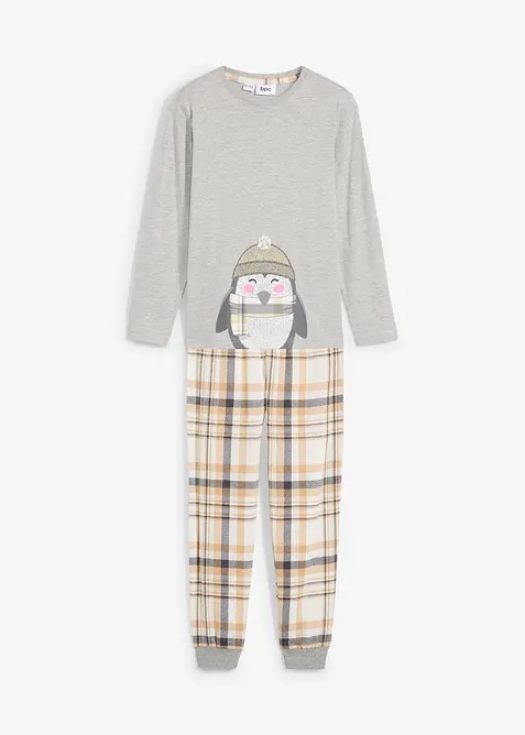Kinder Pyjama mit Flanellhose (2-tlg. Set) in beige von vorne - bonprix