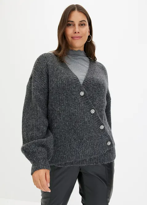 Grobstrickjacke aus weichem Wollmix in grau von vorne (im Anschnitt) - bonprix