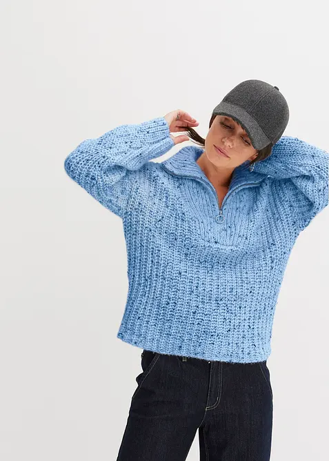 Troyer mit Wolle in blau von vorne (im Anschnitt) - bonprix
