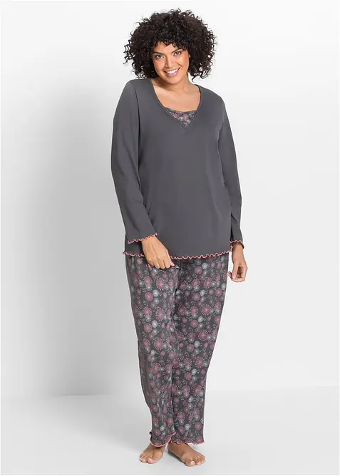 Pyjama aus reiner Bio-Baumwolle in grau von vorne (Totalaufnahme) - bonprix