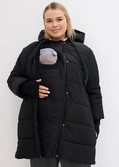 3-in-1 Umstandsmantel mit Trageeinsatz in schwarz von vorne (Totalaufnahme) - bonprix