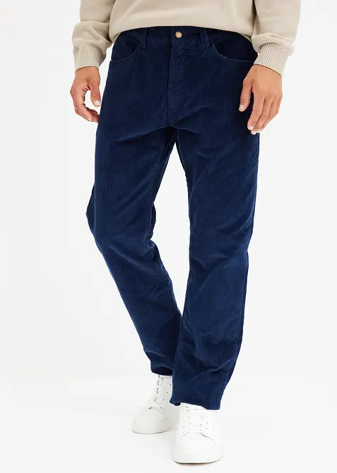 Thermo Relaxed-Fit Cordhose mit Flanellfutter, Straight in blau von vorne - bonprix