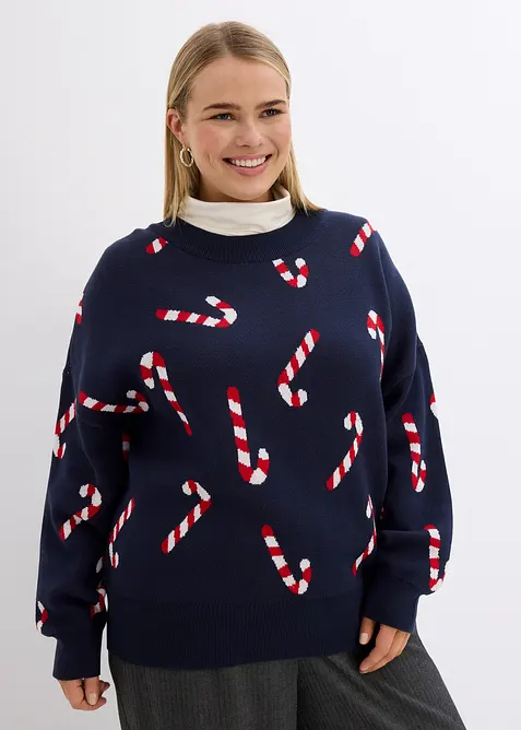 Feinstrickpullover mit Rundhals, oversized in rosa von vorne (im Anschnitt) - bonprix