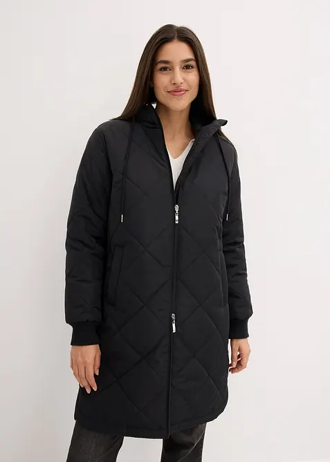 Kapuzen-Kurzmantel mit Steppung in schwarz von vorne (Totalaufnahme) - bonprix