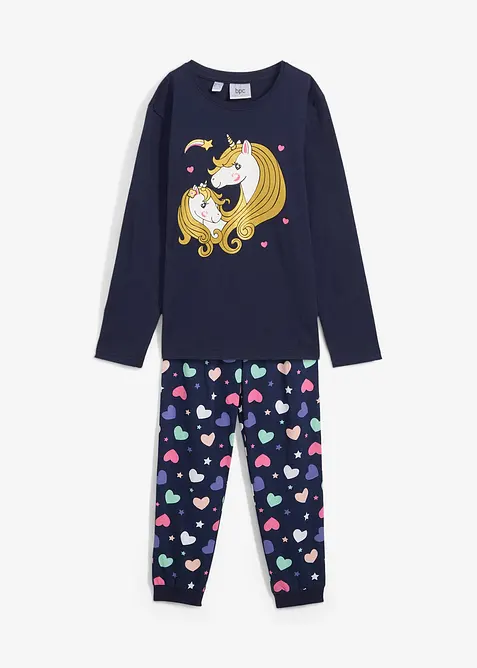 Pyjama aus reiner Bio-Baumwolle (2-tlg. Set) in blau von vorne - bonprix
