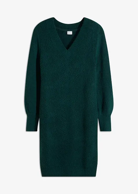 Strickkleid mit Ballonärmeln in grün von vorne - bonprix