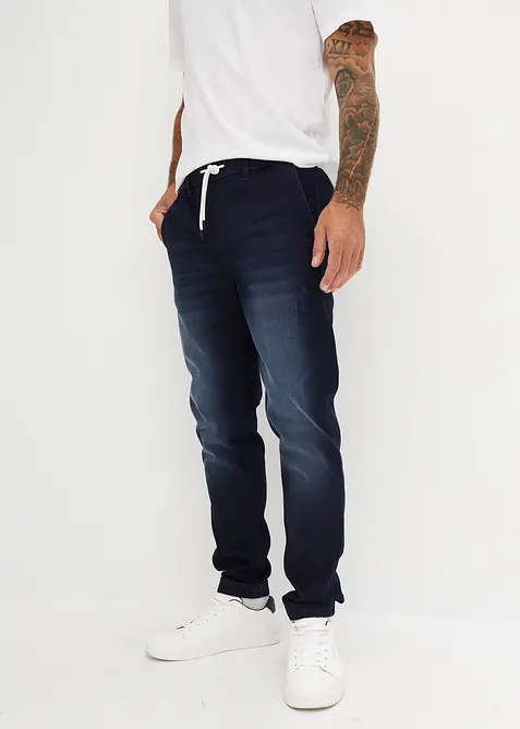 Regular-Fit Jeans-Jogger mit Dehnbund, Straight in blau von vorne - bonprix