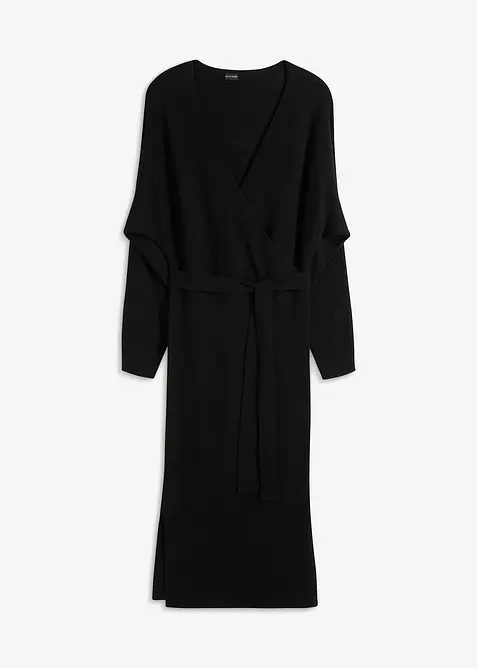 Strickkleid aus fließendem Viskose-Mix in schwarz von vorne - bonprix