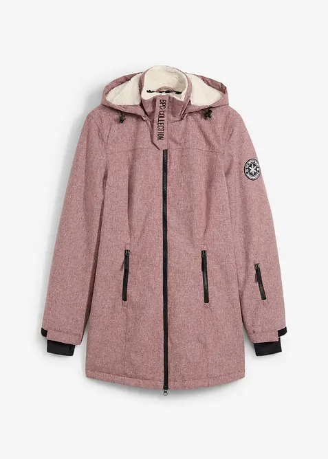 wasserdichte Funktions-Outdoor-Longjacke mit Teddyfleece in rot von vorne - bonprix