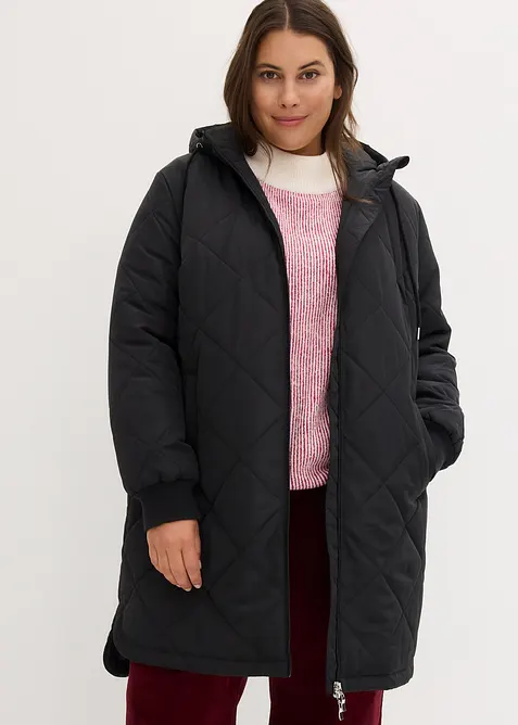 Kapuzen-Kurzmantel mit Steppung in schwarz von vorne (Totalaufnahme) - bonprix