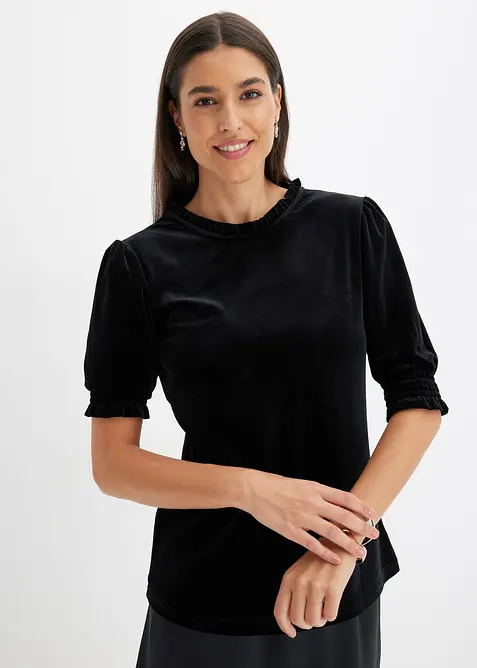 Shirt aus softem Samt in schwarz von vorne (im Anschnitt) - bonprix