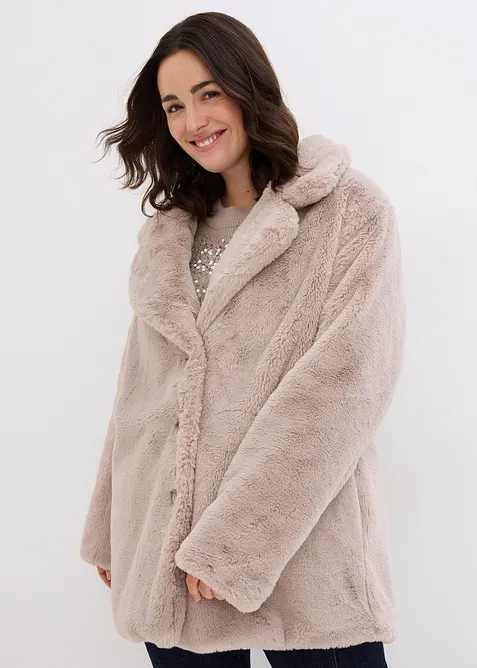 Kurzmantel aus Fellimitat in grau von vorne (Totalaufnahme) - bonprix