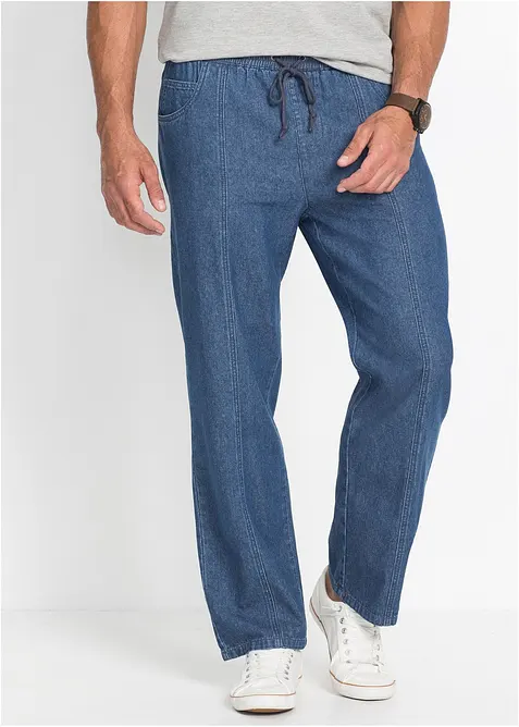 Leichte Loose-Fit Schlupfhose, Straight in blau von vorne - bonprix
