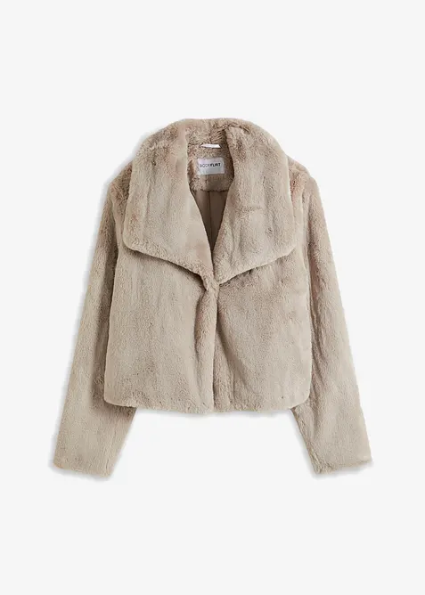 Kurze Fellimitat-Jacke in grau von vorne - bonprix