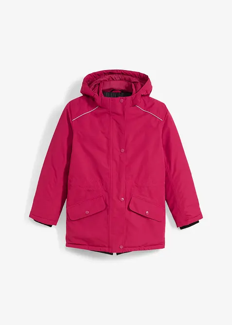 wasserdichte Funktionsjacke mit abnehmbarer Kapuze und reflektierenden Details in pink von vorne - bonprix
